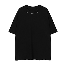 抖音得物品质二开240克宽松纯棉美式高街痞帅潮牌金属装饰短袖T恤，男装T恤，电商A486-1