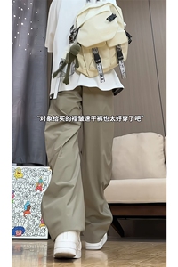 港风细格纹三杠织带褶皱设计大码M-5XL速干休闲裤CK78059P55控88图片
