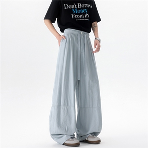 8XL-M 白色不透肌理感透气垂感休闲裤男夏季阔腿裤长裤K9137P60图片