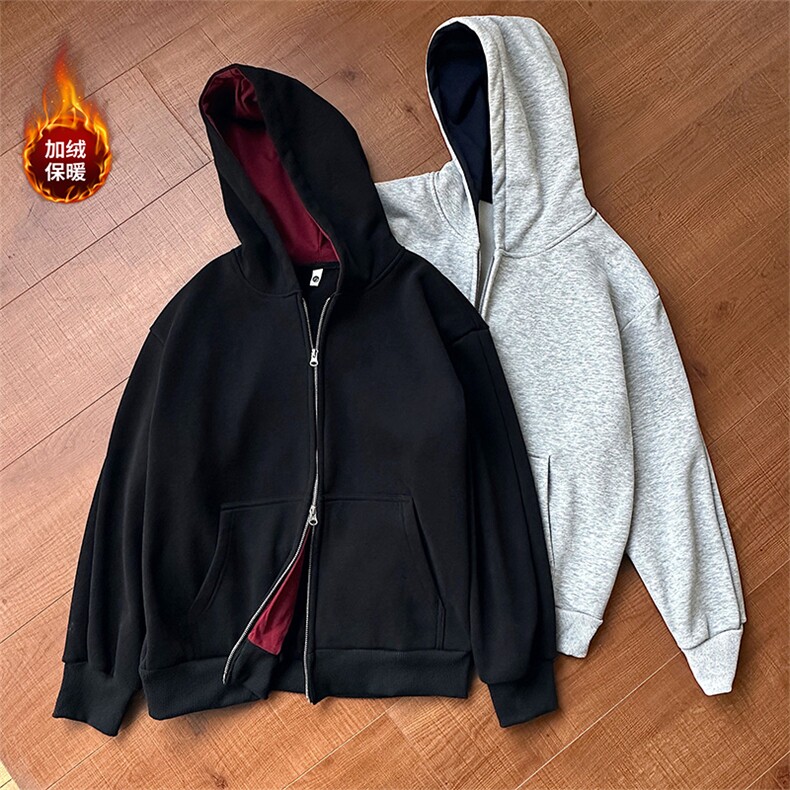 加绒加厚卫衣开衫内里撞色保暖休闲外套男女D51208-TP85159,男装棉衣,电商A102
