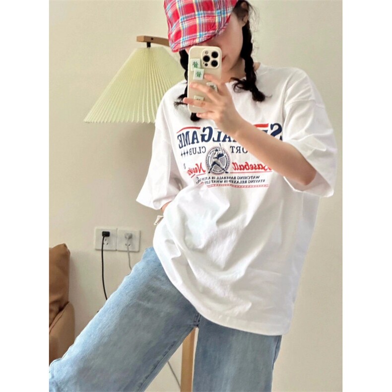 T0759-P25棒球字母美式复古白色纯棉T2025春夏男女同款短袖,男装T恤,星座617A-2