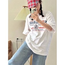 T0759-P25棒球字母美式复古白色纯棉T2025春夏男女同款短袖，男装T恤，星座617A-2