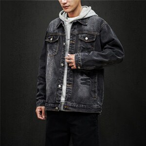 jk821-p85 M-5XL黑墙ins牛仔夹克绣花破洞大码男日系CITYBOY图片