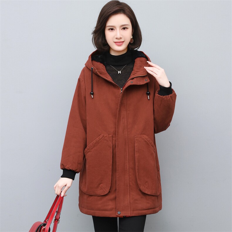 冬装新款加厚加绒中长款派克服中老年风衣女妈妈上衣外套女休闲,女装派克服,璐依舞