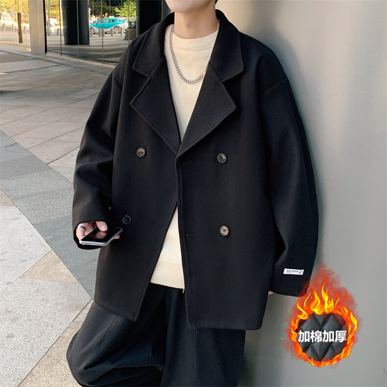 加棉加厚双排扣短款毛呢大衣外套潮504-F07-P85（加棉P95控138），男装毛呢大衣，星座504
