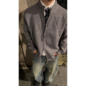 立领双拉链毛衣男女款美式复古拼接开衫外套  5Q1146-TP55118图片
