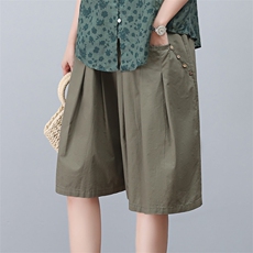 木瓜牛奶女装夏季新款时尚纯棉宽松阔腿时尚休闲裤大码松紧，女装短裤/热裤，忆绮罗