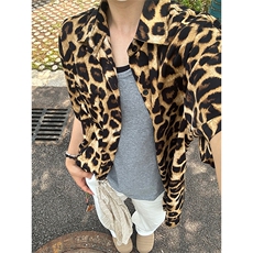 2025夏季新款豹纹夏威夷冰丝沙滩衬衫印花短袖CS306-P30，男装T恤，星座301C-5