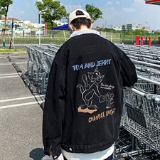 猫和老鼠联名印花羊羔毛牛仔外套男加绒加厚JK803-P95128,男装工装外套,星座912-1（原星座914-5）