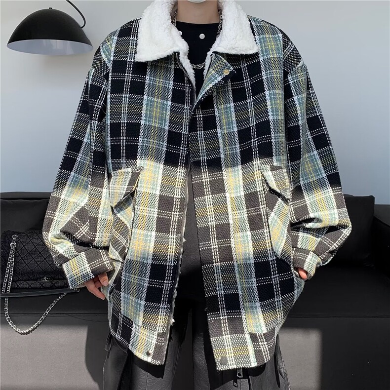 外套男秋冬季羊羔毛棉服加厚小香风宽松格子棉衣潮8029P88,男装棉衣,星座410-2