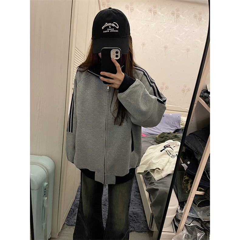 抖音得物高品质26春装美式高街重磅结构拼接织带立领卫衣外套CM42,女装短外套,电商A486