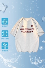 2025白底印花美式复古运动线条纯色圆领短袖T恤CM821RK01-P25，男装T恤，星座717