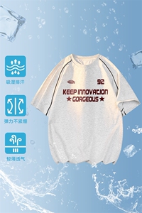 2025白底印花美式复古运动线条纯色圆领短袖T恤CM821RK01-P25图片
