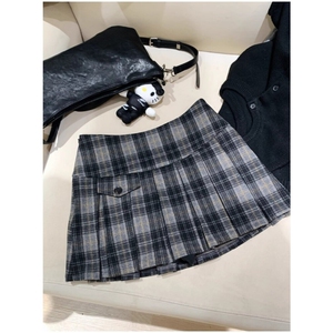 JK2501-P55 韩系学院风 格纹半身裙女高腰显瘦百褶裙短款a字裙图片