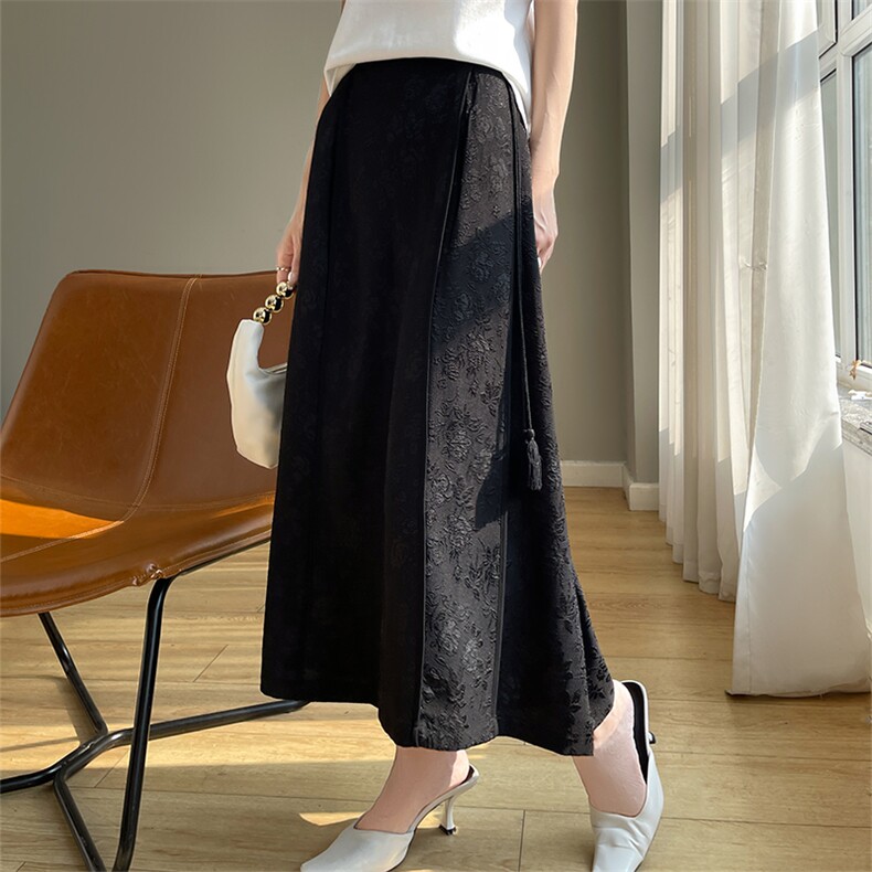 国风浮雕印花半身裙女复古新中式高腰中长款a字裙高级感气质裙子，女装半身裙，优麦羊绒（原洪叶羊绒）