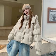 现货新款东大门加厚保暖洋气时尚百搭连帽面包服女外套女，女装羽绒服，2B114