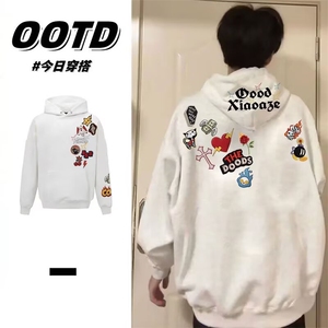 1506/QB3850/P52卫衣男连帽港风宽松潮牌字母印花百搭外套图片