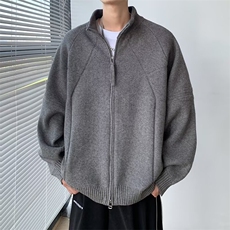 秋冬慵懒风百搭纯色重磅拉链休闲宽松毛衣针织立领开衫2760P66，男装针织衫/毛衣，星座410-2