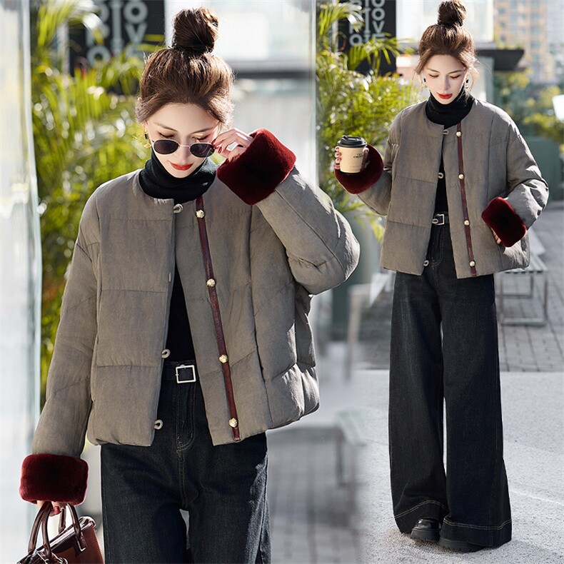 短款羽绒服女2025冬新款高级感超好看新中式洋气独特灰色加厚外套,女装羽绒服,半夏
