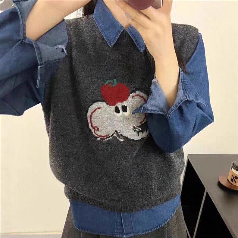 2026年秋季时尚百搭退钱退钱简约休闲红苹果小象马甲，女装马甲，佳绒包芯纱店