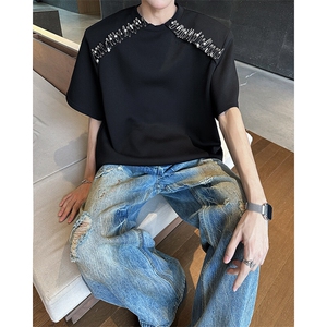 现货！25夏设计感别针珍珠垫肩T恤短袖DX198-P68图片