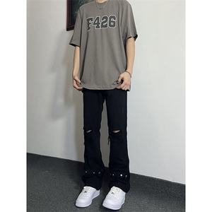 夏季美式高街破洞铆钉牛仔裤货号K750P60图片