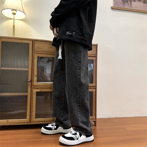 美式牛仔裤男直筒宽松潮牌男生高街阔腿长裤子XN818-P42,胖子男生的穿衣搭配视频图片