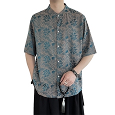 新中式立领风潮T恤短袖高品质上衣刺绣时尚提花T2402-P58，男装T恤，电商A227
