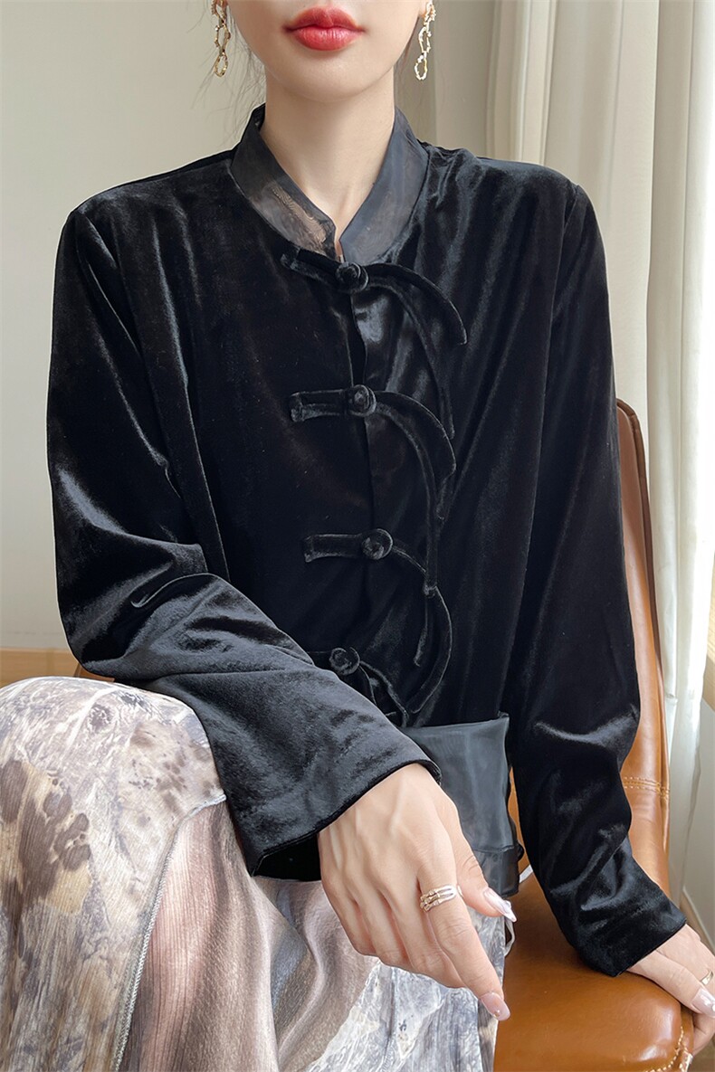 优雅气质黑色金丝绒外套女长袖显瘦时尚外套,女装短外套,圣丽羊绒