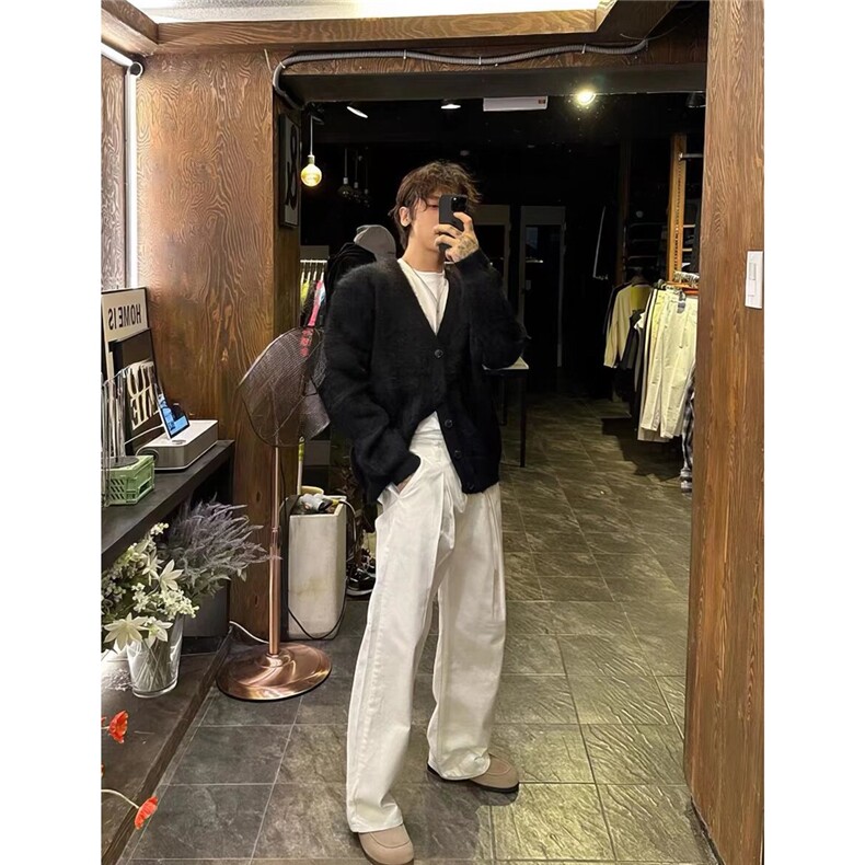 M34-P60美式潮牌针织开衫外套男2025春秋冬季V领毛衣慵懒风,男装针织衫/毛衣,电商B323A