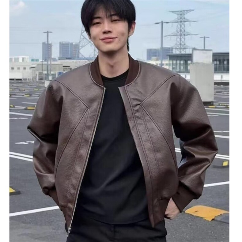 黑色立领皮夹克男商务高端柔软PU外套2025秋季新款纯色外套,男装夹克,星座506A