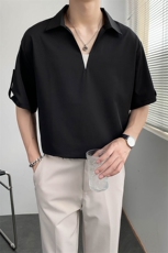 夏季新款冰丝面料套头中袖衬衫五分袖纯色拼接下摆A328-2231-P50，男装衬衫，星座406