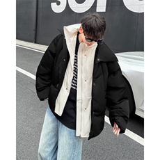 冬季2025新款美式潮牌双层领假两件棉服外套男士潮流加厚宽松棉，男装棉衣，星座1013