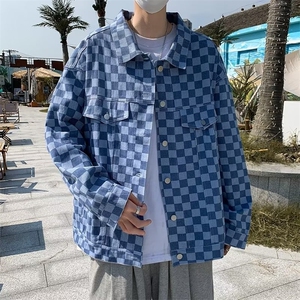 美式棋盘格粉色外套男街头工装上衣ins潮牌日系复古夹克X352/P60
