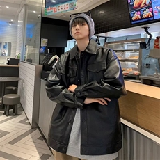 外套男秋季宽松工装皮夹克美式机车皮衣炸街男装高级感W3176-P60，男装皮衣，星座412