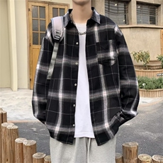 格子长袖衬衫男2022秋季新款潮流ins港风宽松衬衣外套W6104-P32，男装衬衫，星座512-2