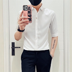 韩版高级感七分袖衬衫搭配套装夏季薄款男士衬衫冰丝修身雅痞衬衣，男装休闲套装，星座218-1（原230）