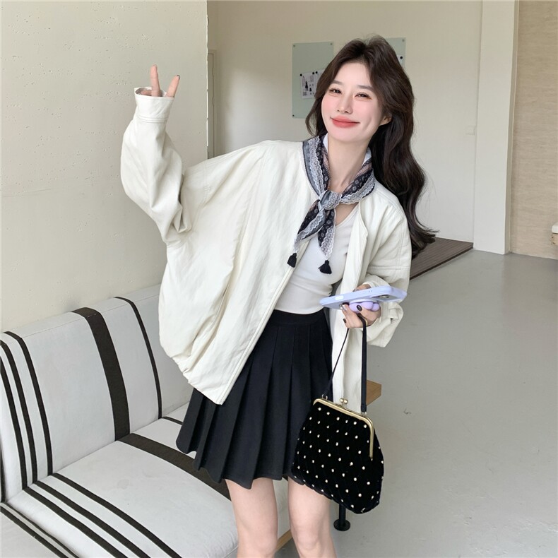 蛋白皮衣外套配丝巾披肩两个色（大货已出）2C375-603-P165-K258,女装短外套,2C375