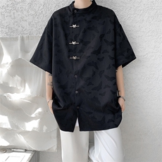 8XL-M特大码新中式衬衫男复古风垂感短袖衬衫外套CS512P48，男装衬衫，电商D206-1