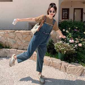 美式复古牛仔背带裤女2023夏季新款韩版小个子显瘦减龄工装九分裤图片