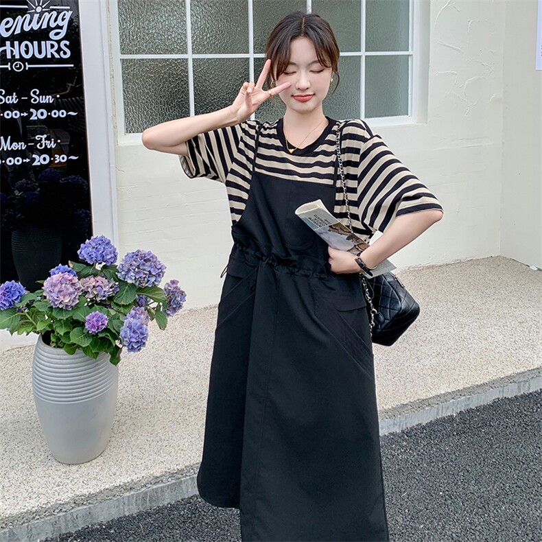 03【现货主推】24条纹元素拼接复古潮流假两件套2C239P125K178,女装连衣裙,2C239