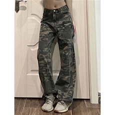美式复古牛仔裤女春季新款迷彩设计感小众宽松裤子潮WL83088-p45，男装牛仔裤，星座1008