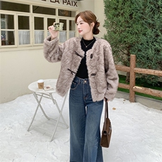 灰色皮毛一体外套女冬仿水貂毛皮草上衣毛毛2D045-P195-K278，女装皮草，2D045