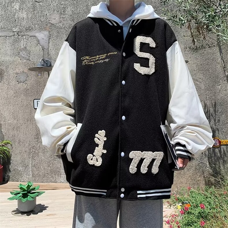 绿色棒球服男ins潮春秋2023新款美式复古高街毛巾绣夹克YK75P60,男装夹克,星座1116-2