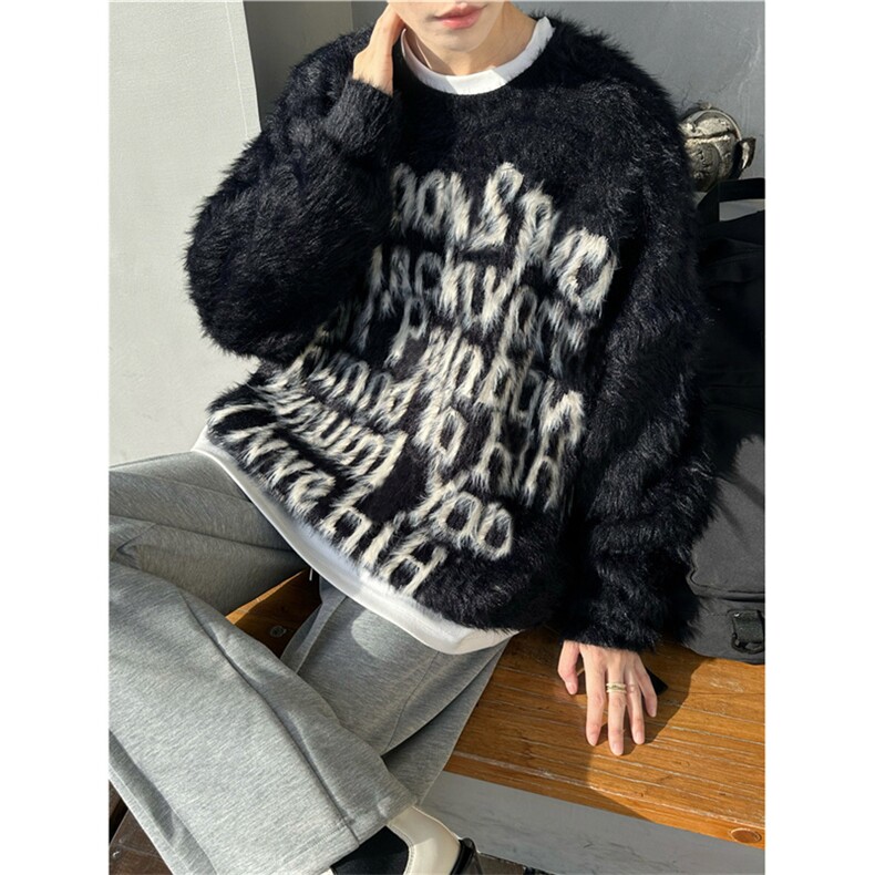 秋冬季街头宽松慵懒风针织衫潮牌美式水貂绒毛衣男款 M1626-P52图片
