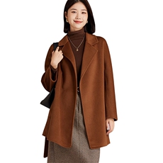 秋冬新款经典色简约气质中长款百搭羊毛大衣女，女装双面呢大衣，羊程大衣