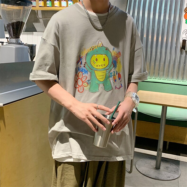 夏季卡通短袖t恤男韩版潮流宽松半袖体恤潮牌衣服打底衫,男装T恤,电商A409-1