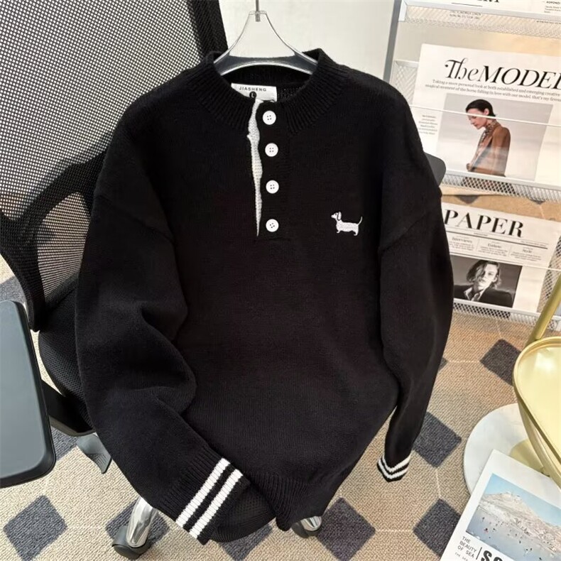 美式复古亨利领毛衣男秋冬季慵懒风cleanfit针织衫外套MZ975-P56图片