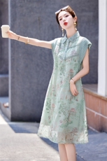 复古刺绣中式短袖连衣裙女2026夏季新款气质时尚百搭上衣，女装连衣裙，采品优优