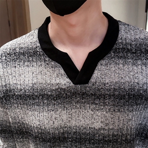 夏打底衫纯色针织条纹圆领T恤短袖社会小伙A236-82567-特P40图片